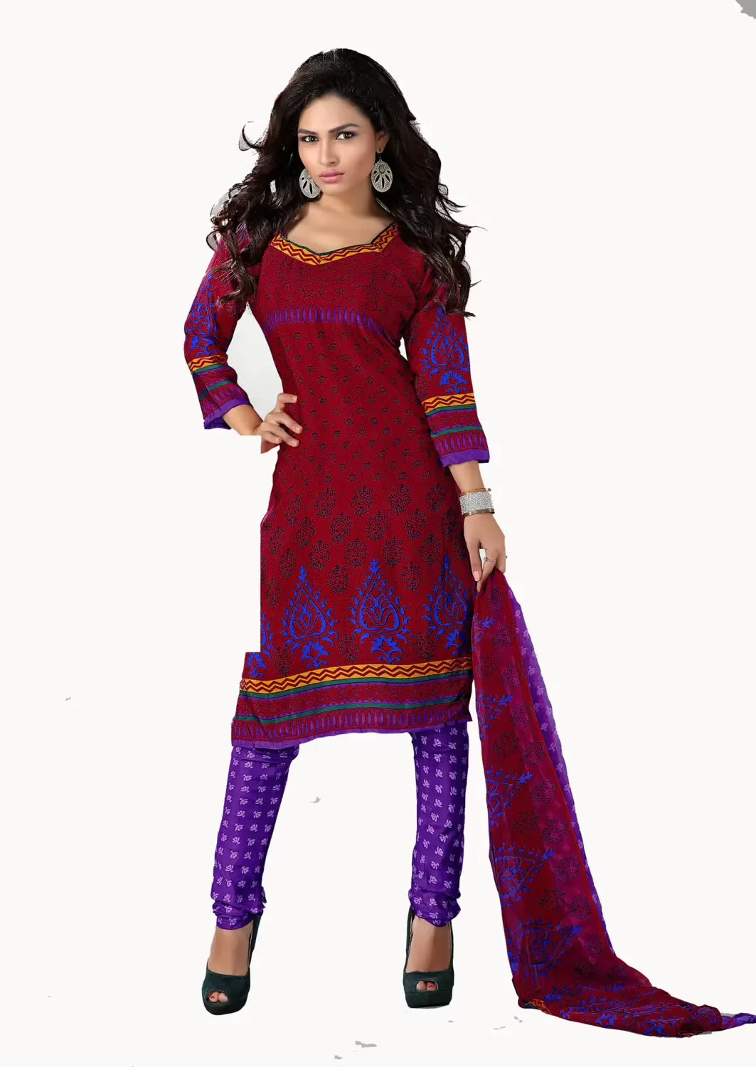 Trendz Apparels Suhani Brown & Purple Printed Unstitched Suit