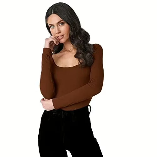 Seasons Square Neck Coffee Round Edges Full Sleeve Top