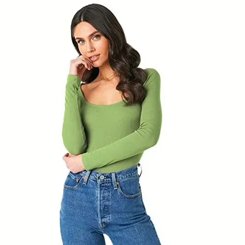 Seasons Square Neck Green Round Edges Full Sleeve Top