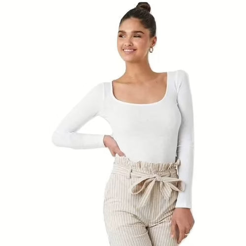 Seasons Square Neck White Round Edges Full Sleeve Top