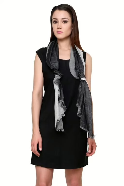 Black and Grey Stripe Double Shaded Cotton Stole For Women
