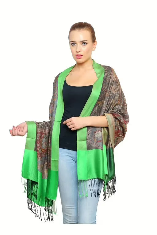 Uniscarf Green Border Floral Print Shawl