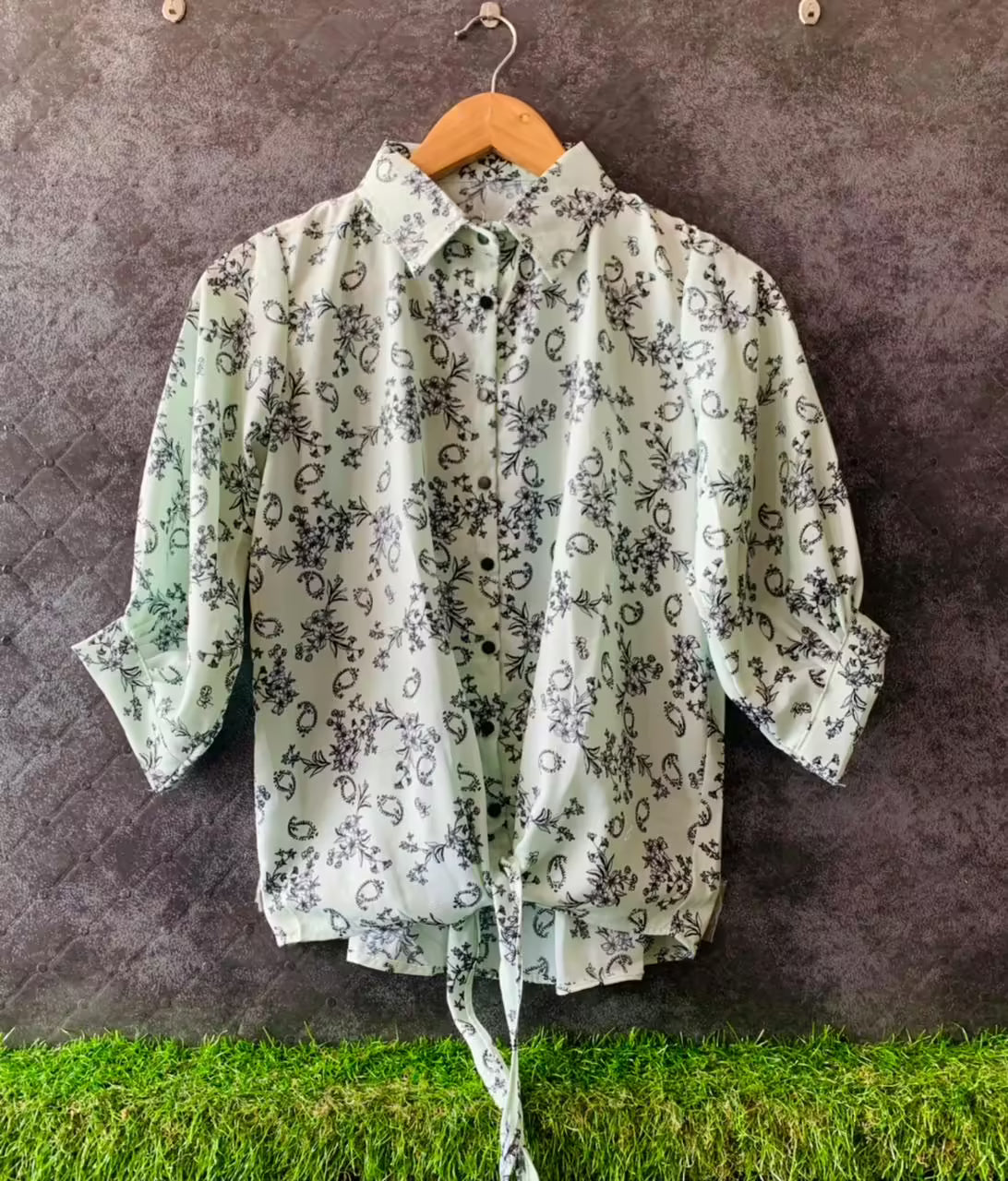 Special Flower Small Print Knot Pattern Shirt