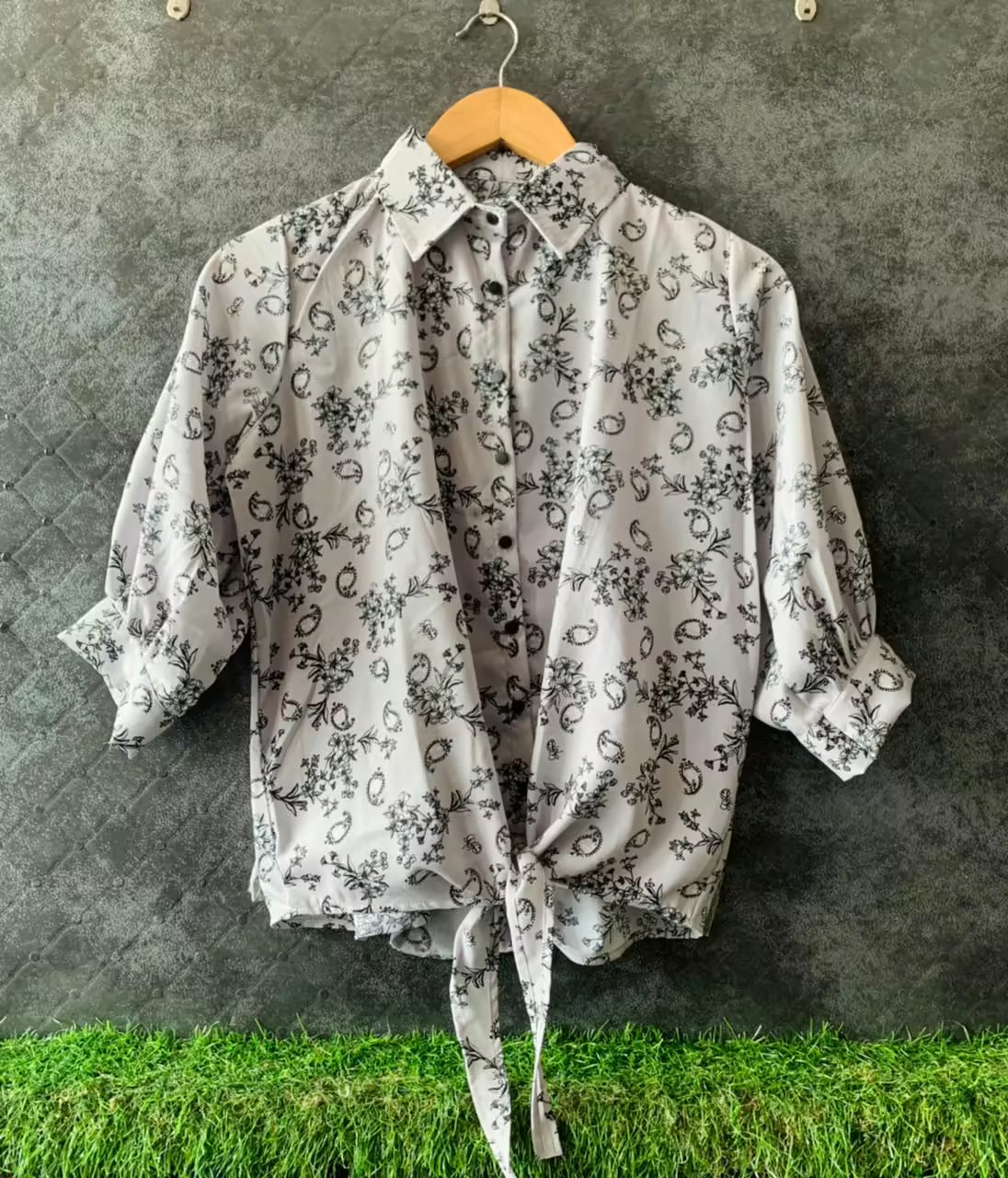 Multi Special Flower Small Print Knot Pattern Shirt