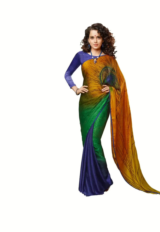 Mizzoli Multi Printed Georgette Saree