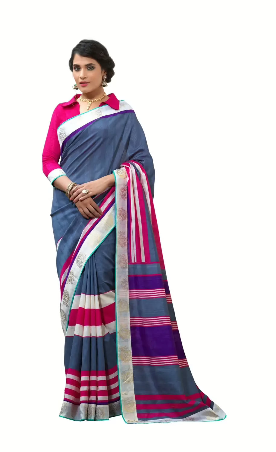 Mizzoli Grey Silk Cotton Printed Saree