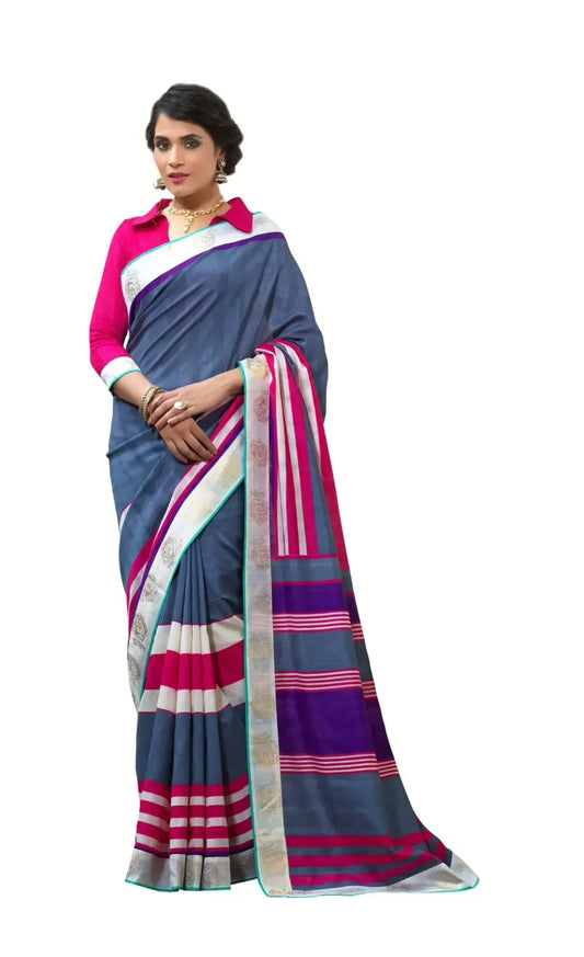 Mizzoli Grey Silk Cotton Printed Saree