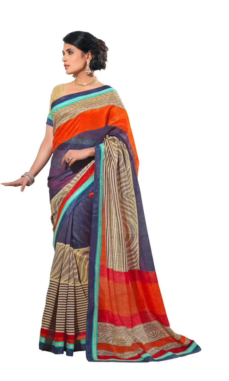 Mizzoli Grey Silk Cotton Printed Saree