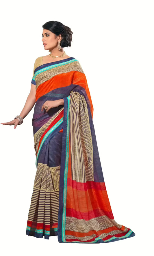 Mizzoli Grey Silk Cotton Printed Saree