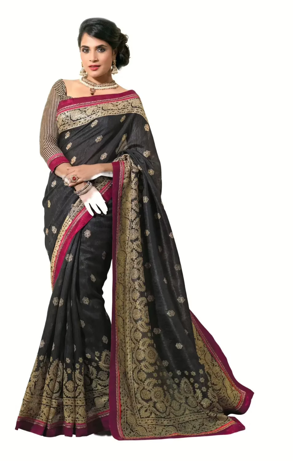 Mizzoli Black Silk Cotton Printed Saree