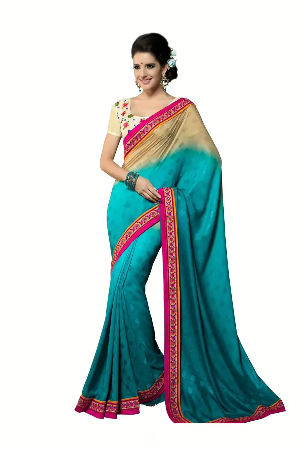 Mizzoli Sizzling Light Green & Beige Georgette Saree