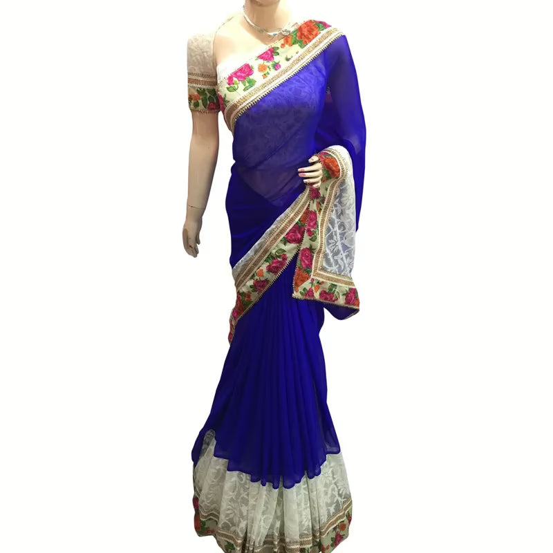 Viva N Diva Blue Colored Georgette Saree