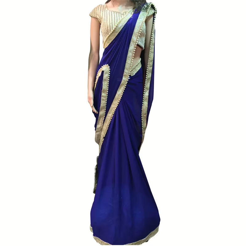 Viva N Diva Blue Colored Georgette Saree