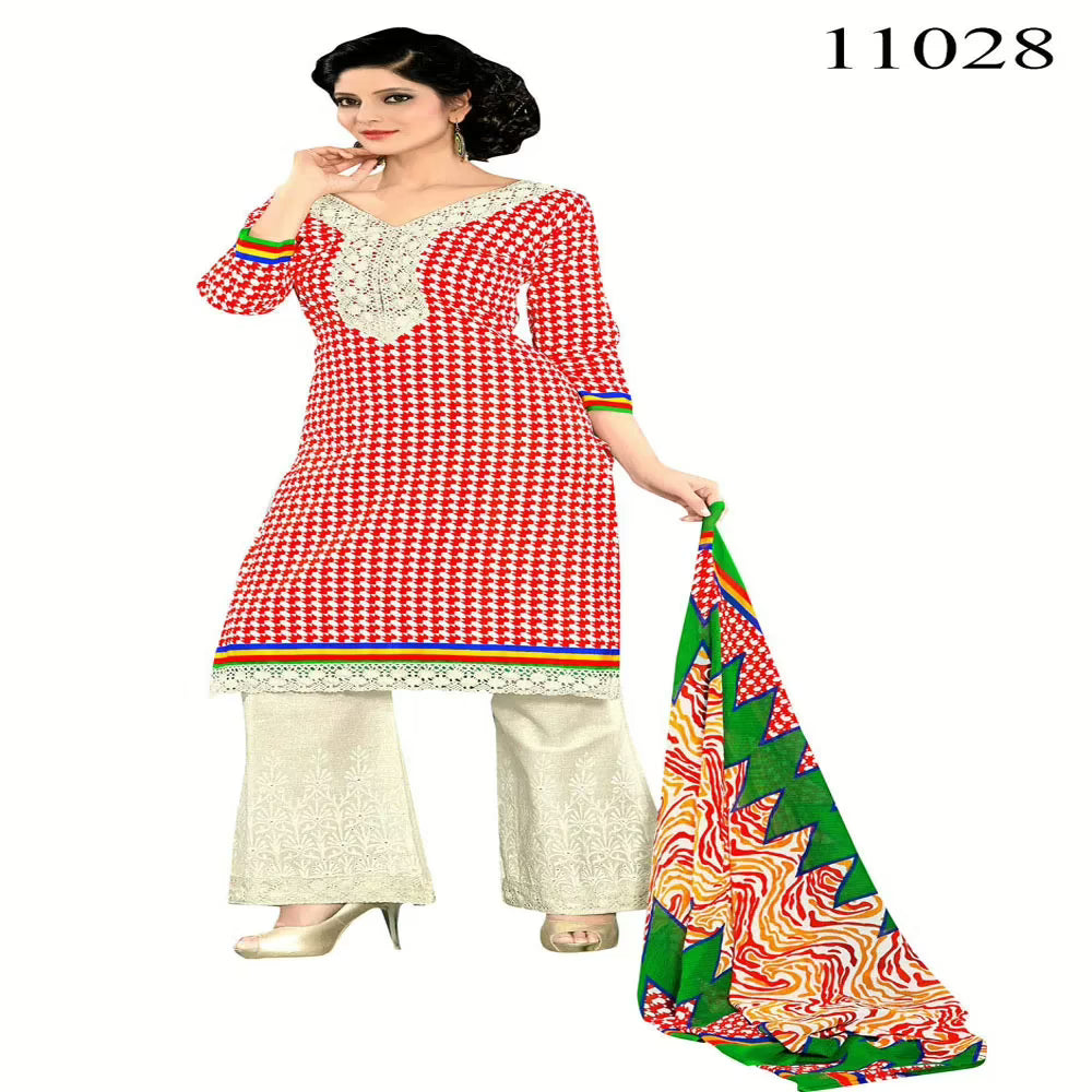 Viva N Diva Red Colored Cotton Printed Suit.
