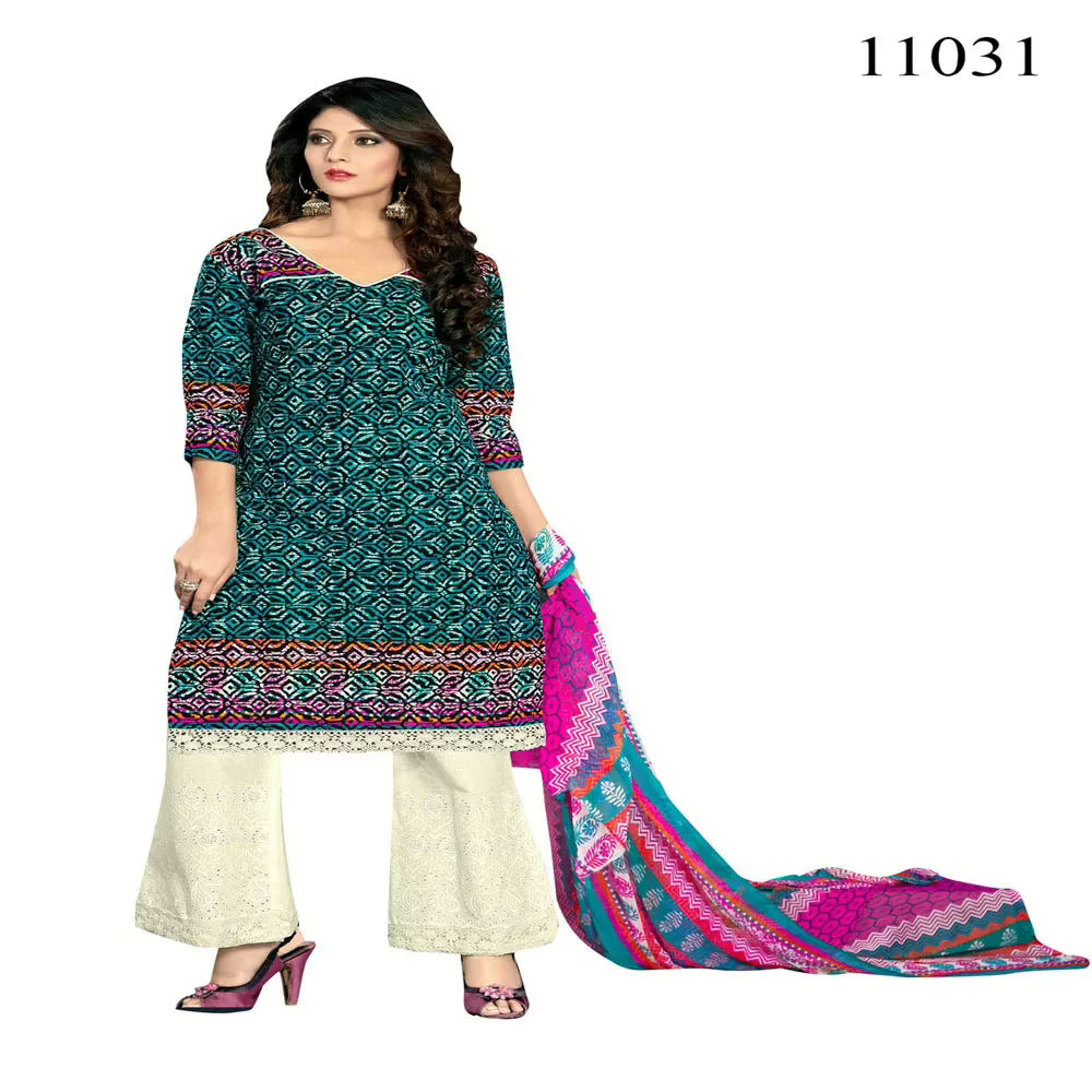 Viva N Diva Green Colored Cotton Printed Suit.