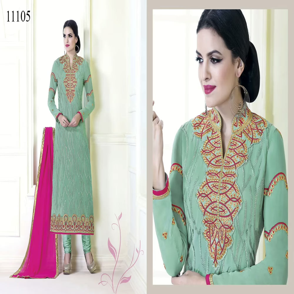 Viva N Diva Sea Green Colored Faux Georgette Suit