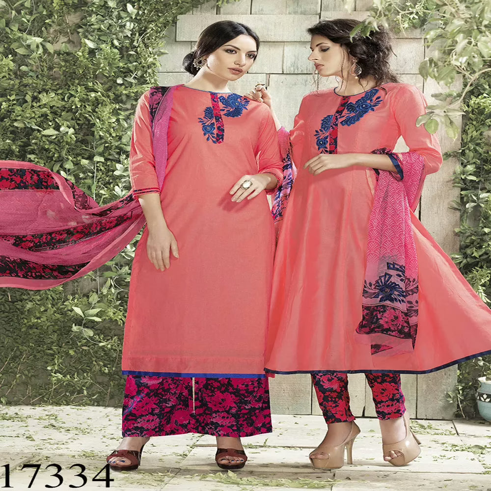 Viva N Diva Peach Colored Satin Cotton Suit.