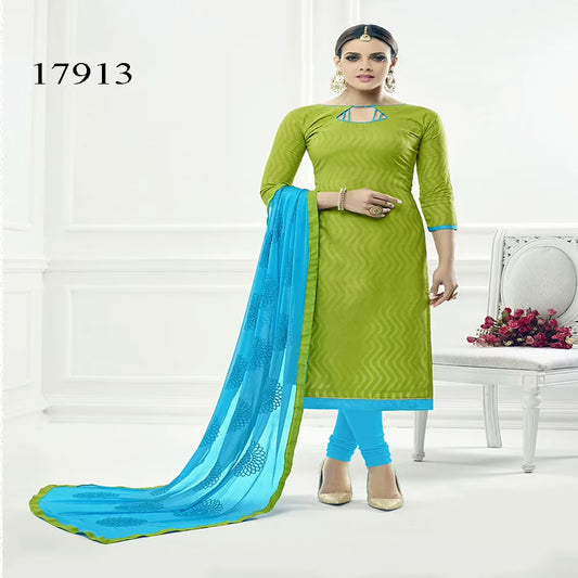 Viva N Diva Green Colored Cotton Jacquard Suit.