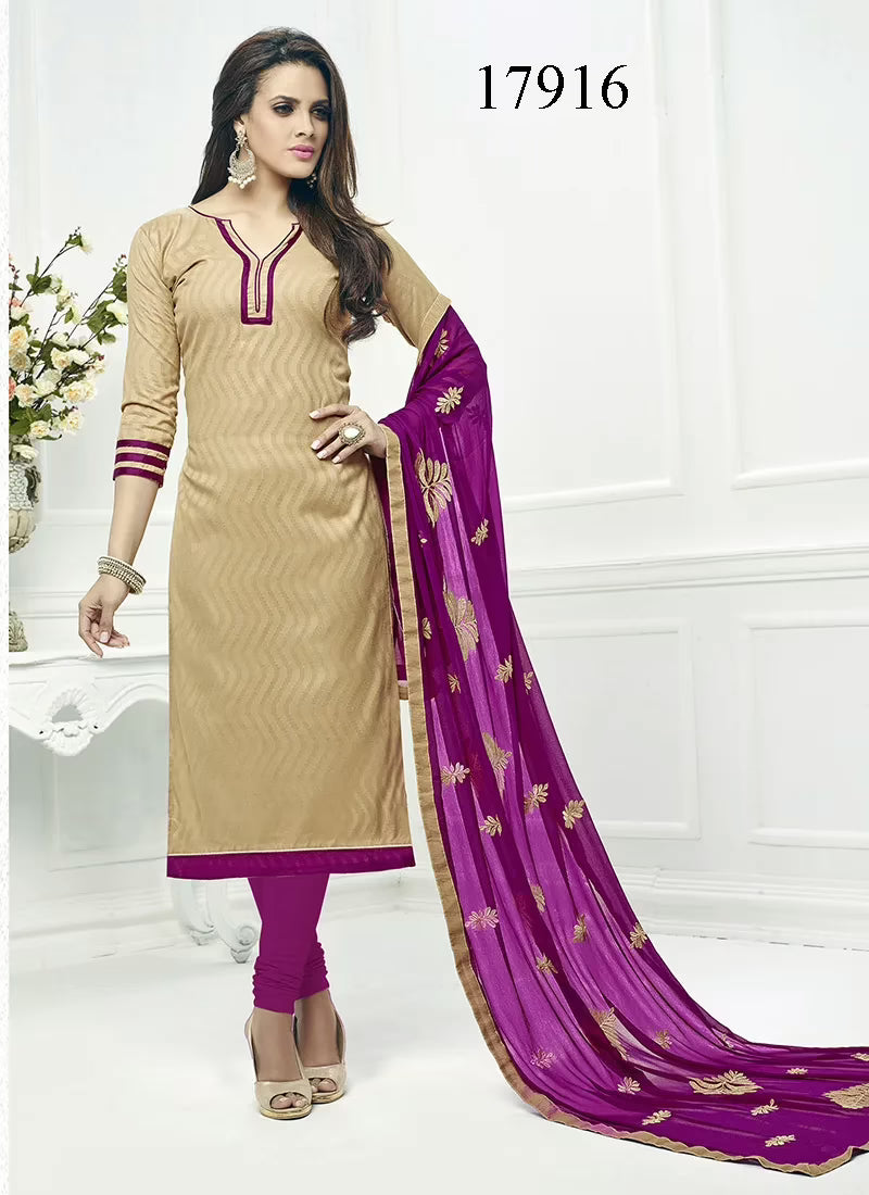 Viva N Diva Beige Colored Cotton Jacquard Suit.
