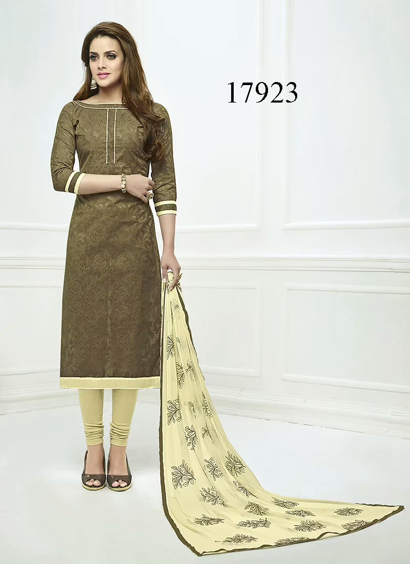 Viva N Diva Mehendi Green Colored Cotton Jacquard Suit.