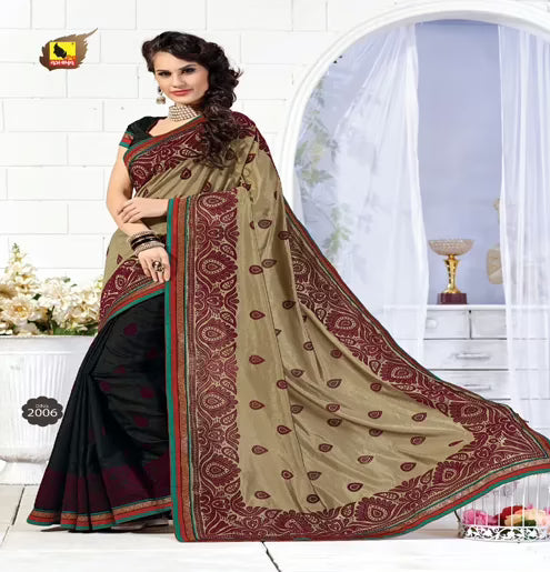 Kangana Chiku & Black Dupion Silk Saree