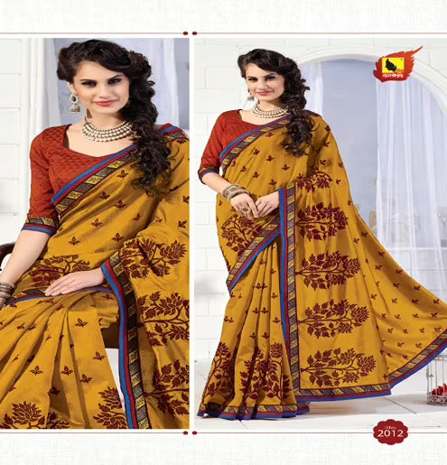 Kangana Orange Gold Dupion Silk Saree