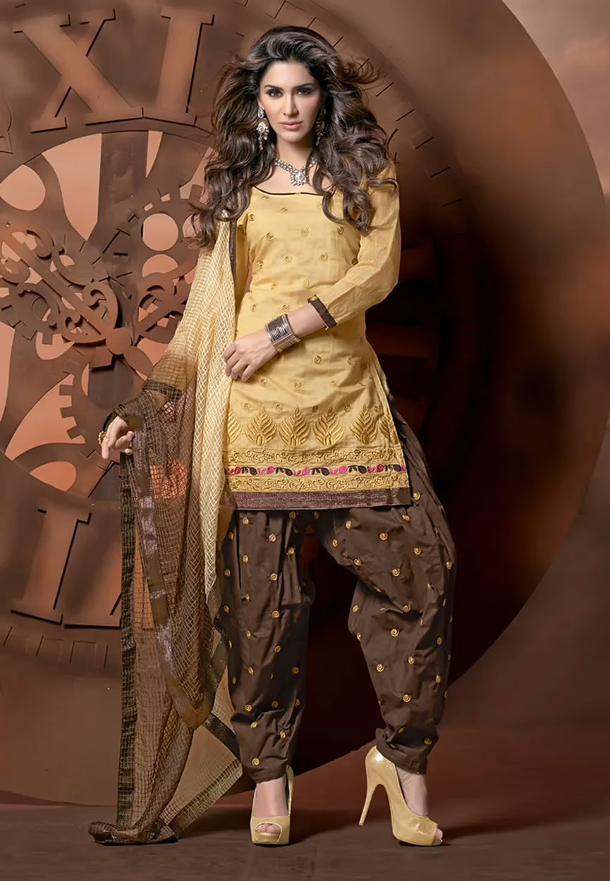 Antra Dark Beige Color Embroidered Designer Unstitched Salwar Kameez