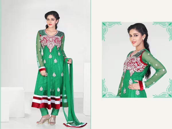 Pazaar Kaanchi Jungle Grren Embroidered Anarkali Salwar Kameez