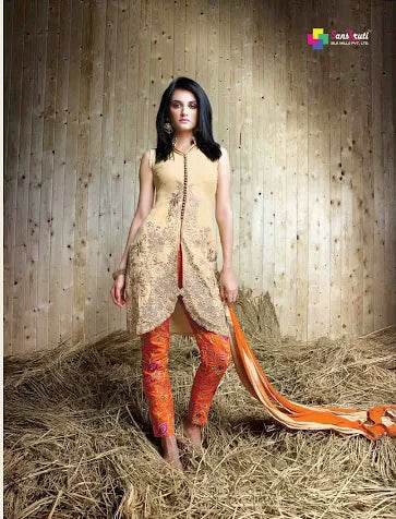 Hi-Fashion Cream Georgette Salwar Kameez
