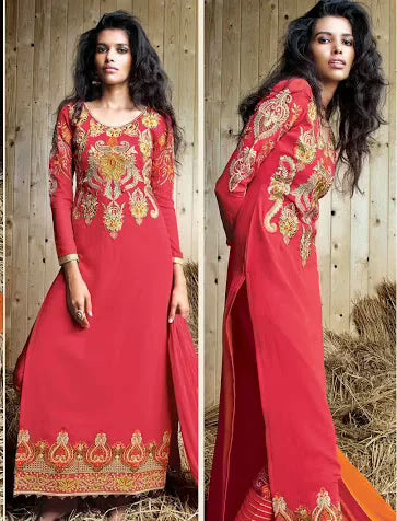 Hi-Fashion Red Georgette Salwar Kameez