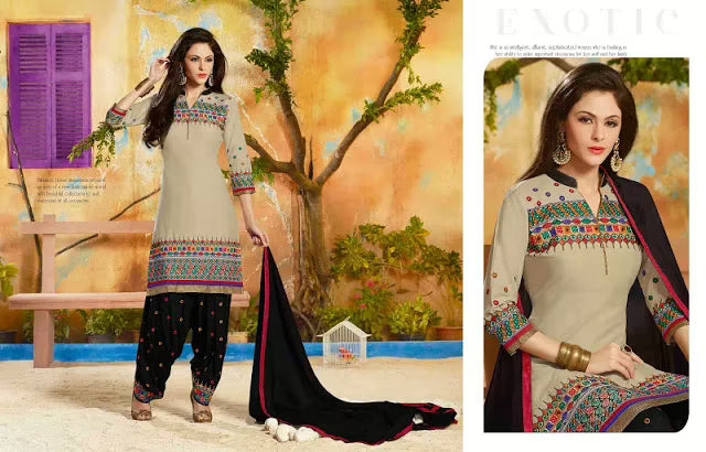 Hi-Fashion Beige Embroidered Straight Suit
