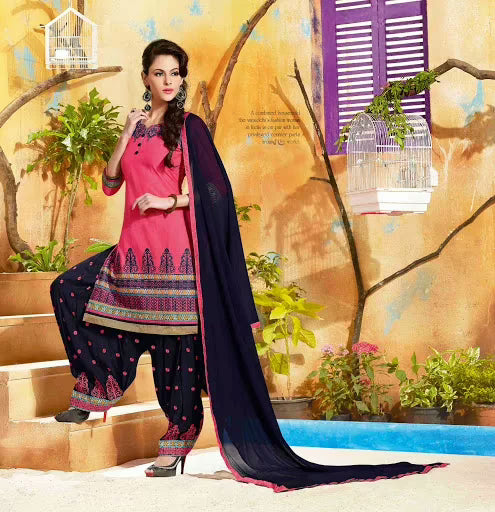 Hi-Fashion Pink  Embroidered Straight Suit
