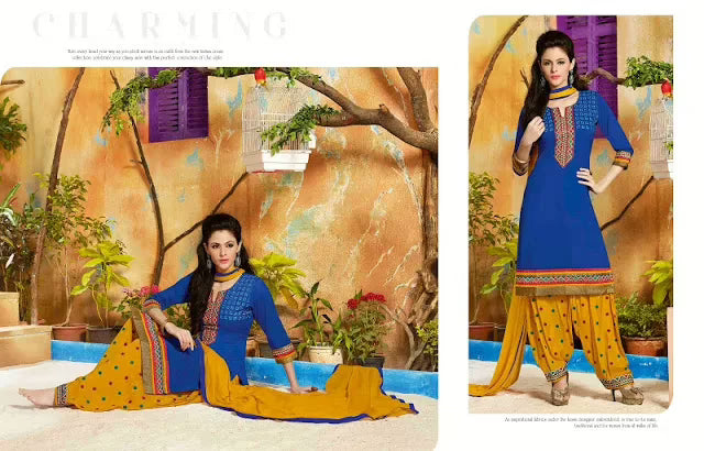 Hi-Fashion Blue  Embroidered Straight Suit