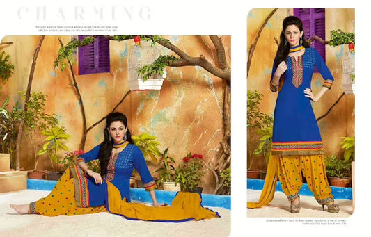Hi-Fashion Blue  Embroidered Straight Suit