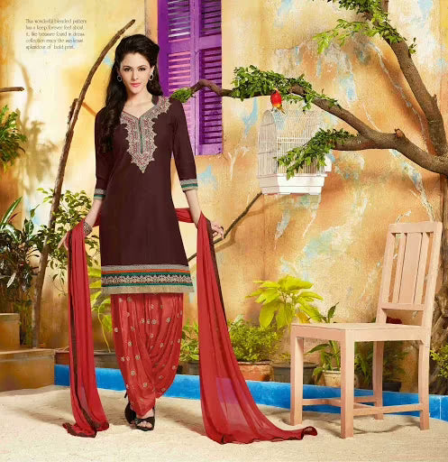 Hi-Fashion Brown  Embroidered Straight Suit