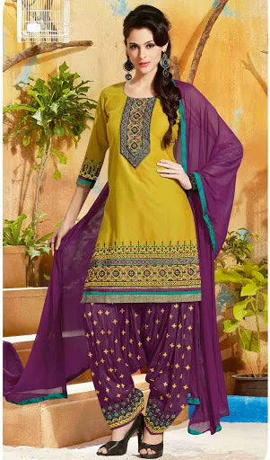 Hi-Fashion Yellow  Embroidered Straight Suit
