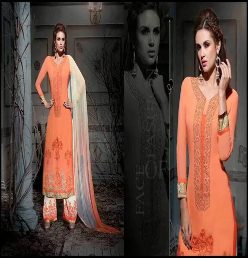 Hi-Fashion Peach  Embroidered Straight Suit