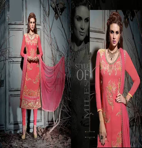 Hi-Fashion Red Embroidered Straight Suit