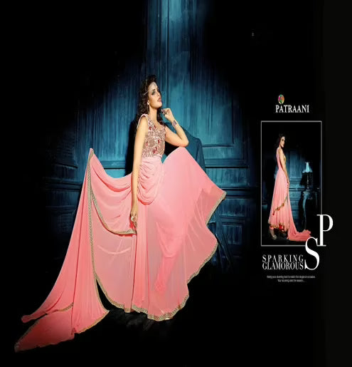 Hi-Fashion Peach Embroidered Straight Suit