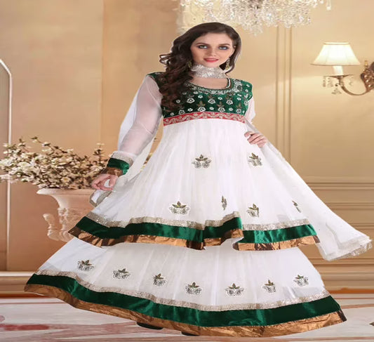 Pazaar Rangoli Off-white and Pine Green Embroided Lehenga Choli