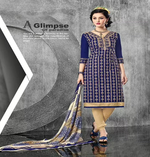 Hi-Fashion Navy & Cream Embroidered Churidar Suit