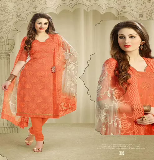Hi-Fashion Peach Embroidered Chanderi Straight Suit