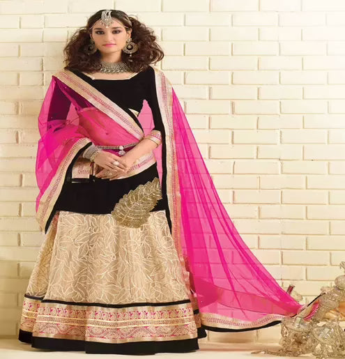 Hi-Fashion Embroidered Multicolour Lehenga Choli