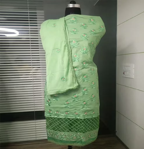 Hi-Fashion Green Embroidered Unstitched Cotton Straight Suit