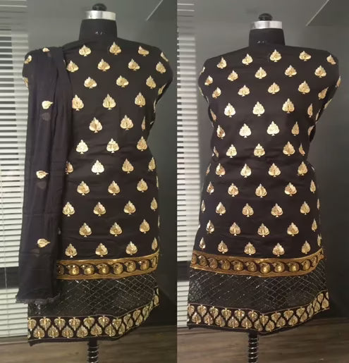 Hi-Fashion Black Embroidered Unstitched Cotton Straight Suit