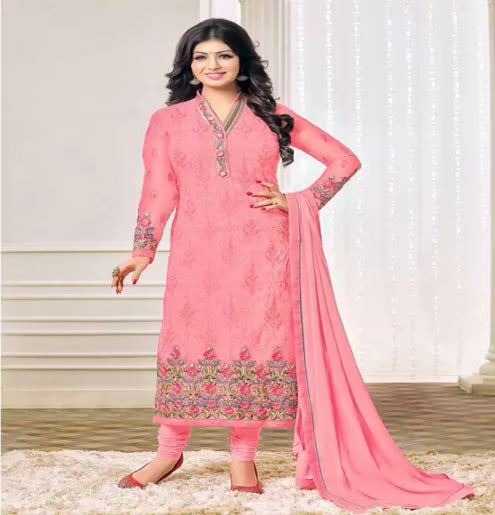 Hi-Fashion Pink Semi-Stitched Straight Suit