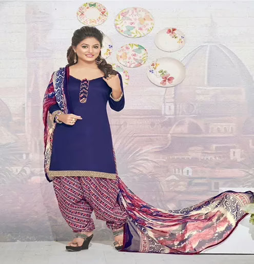 Hi-Fashion Cotton Navy Unstitch Patiala Suit
