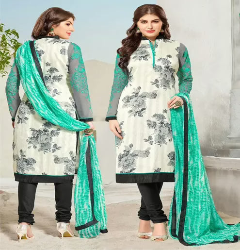 Hi-Fashion White Printed Unstitched Straight Suit
