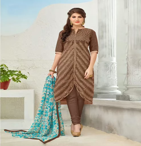 Hi-Fashion Brown Embroidered Unstitched Straight Suit