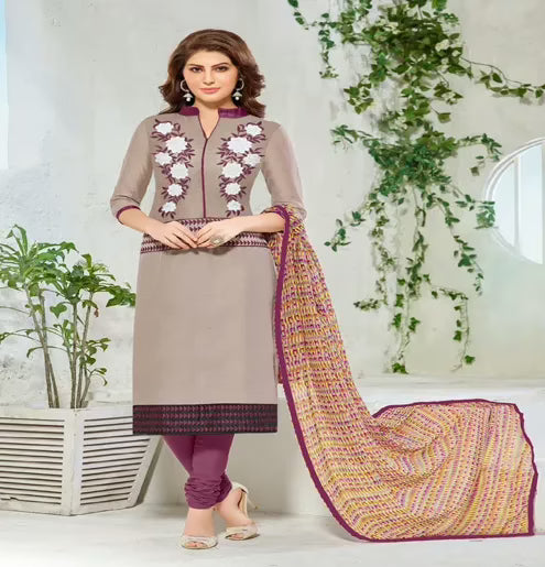 Hi-Fashion Beige Embroidered Unstitched Straight Suit